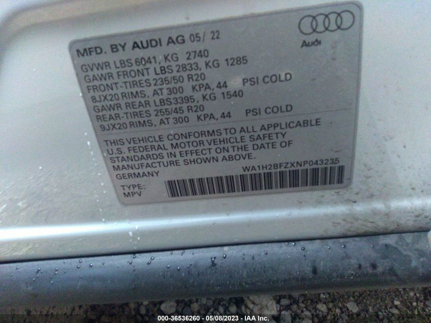 2022 AUDI Q4 E-TRON PREMIUM PLUS WA1H2BFZXNP043235