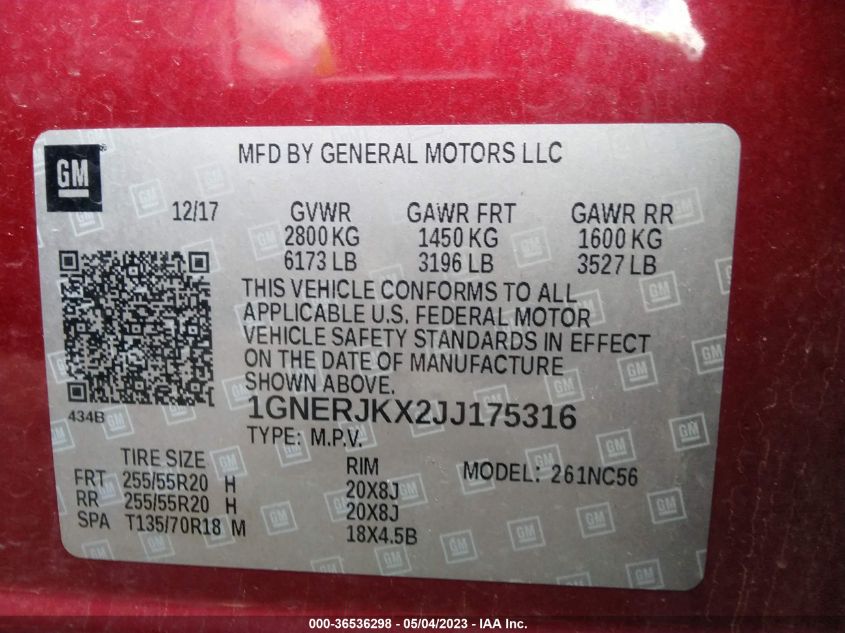 2018 CHEVROLET TRAVERSE RS - 1GNERJKX2JJ175316