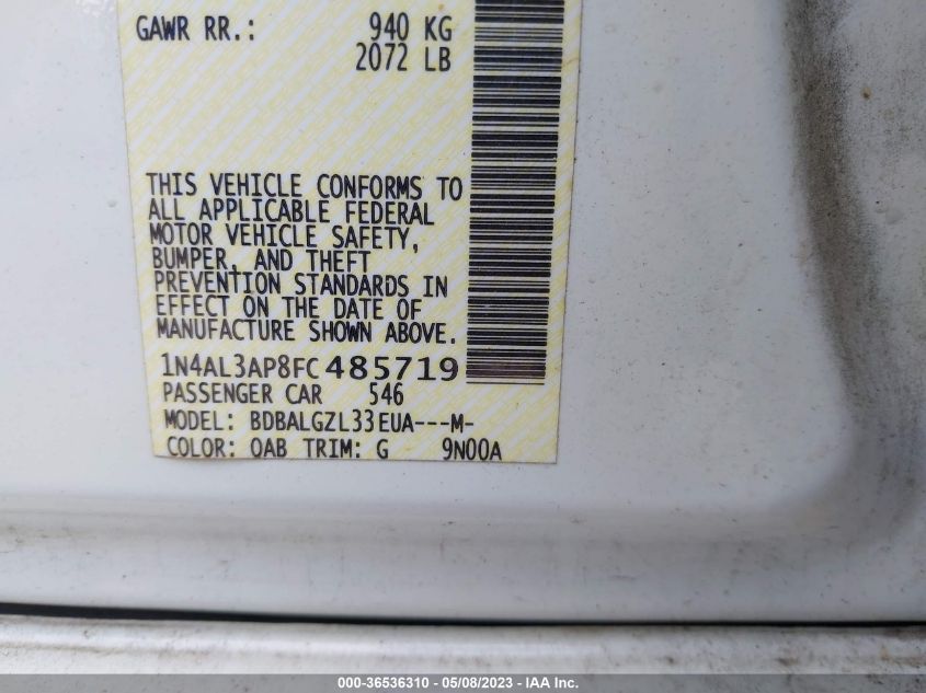 2015 NISSAN ALTIMA 2.5 S - 1N4AL3AP8FC485719