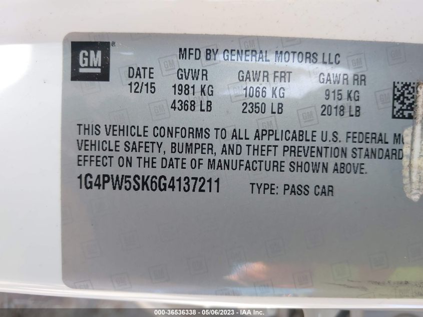 2016 BUICK VERANO SPORT TOURING - 1G4PW5SK6G4137211