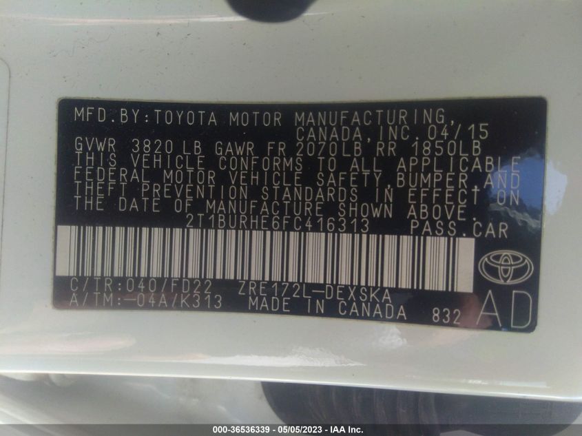 2015 TOYOTA COROLLA S - 2T1BURHE6FC416313