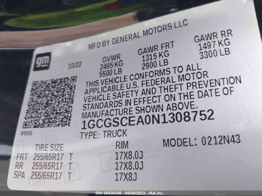 2022 CHEVROLET COLORADO 2WD LT - 1GCGSCEA0N1308752