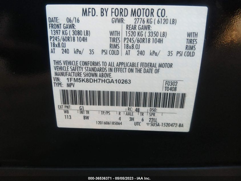 2017 FORD EXPLORER XLT - 1FM5K8DH7HGA10263
