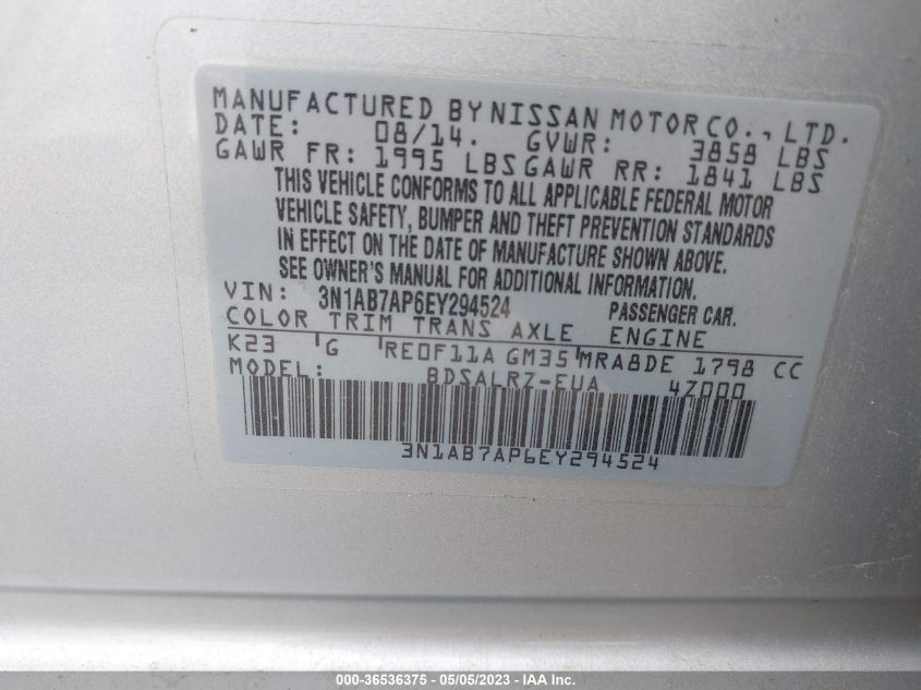 2014 NISSAN SENTRA SR - 3N1AB7AP6EY294524