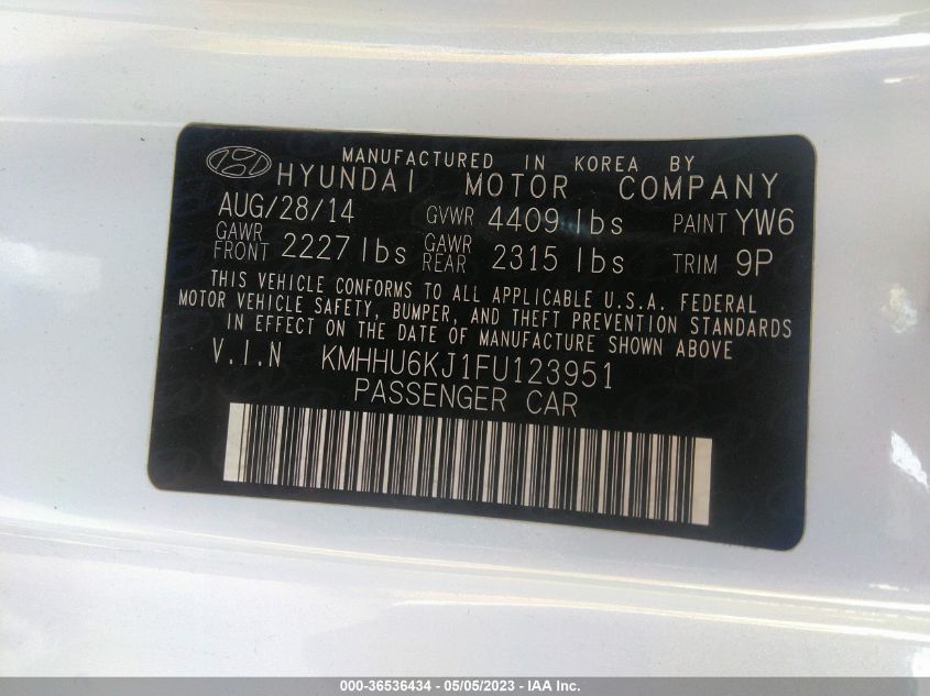 2015 HYUNDAI GENESIS COUPE 3.8L ULTIMATE KMHHU6KJ1FU123951