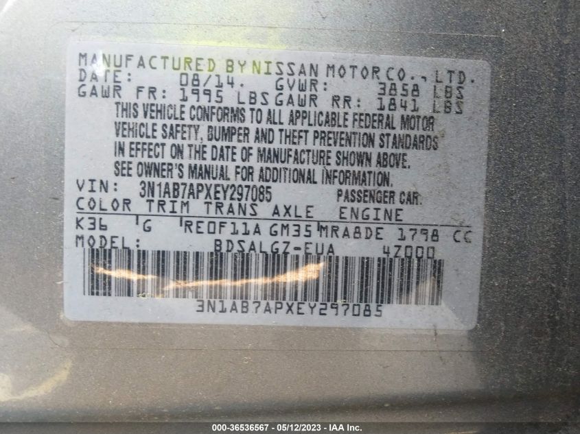 2014 NISSAN SENTRA SL - 3N1AB7APXEY297085