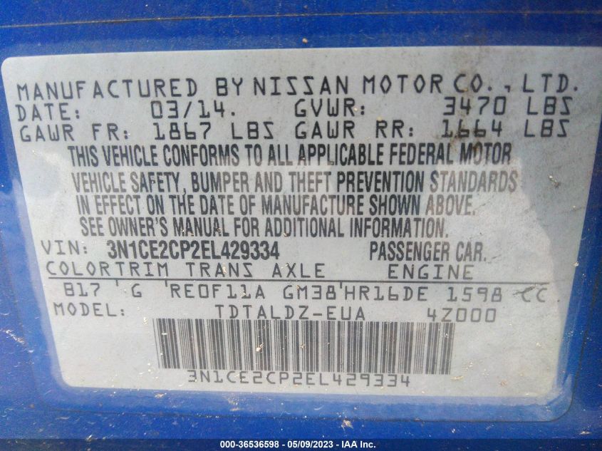 2014 NISSAN VERSA NOTE SV - 3N1CE2CP2EL429334