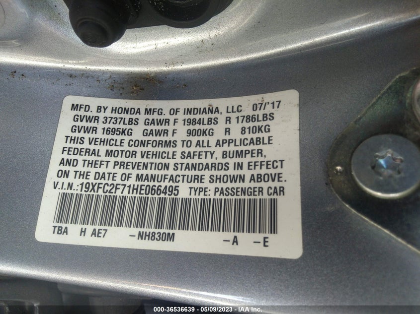 VIN 19XFC2F71HE066495 2017 HONDA CIVIC SEDAN EX