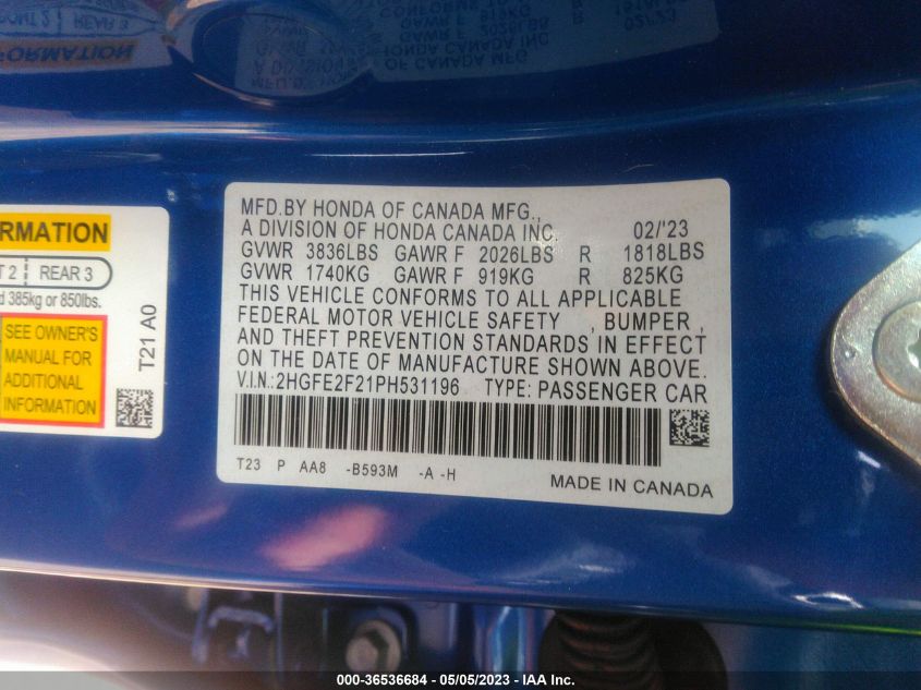 2023 HONDA CIVIC SEDAN LX - 2HGFE2F21PH531196