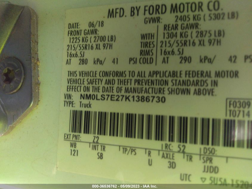 2019 FORD TRANSIT CONNECT VAN XL - NM0LS7E27K1386730