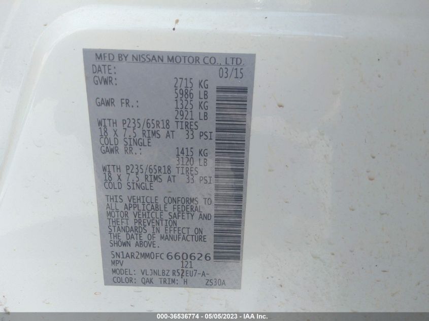2015 NISSAN PATHFINDER S - 5N1AR2MM0FC660626