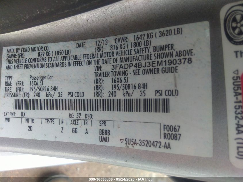 2014 FORD FIESTA SE - 3FADP4BJ3EM190378
