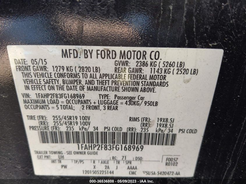 2015 FORD TAURUS LIMITED - 1FAHP2F83FG168969