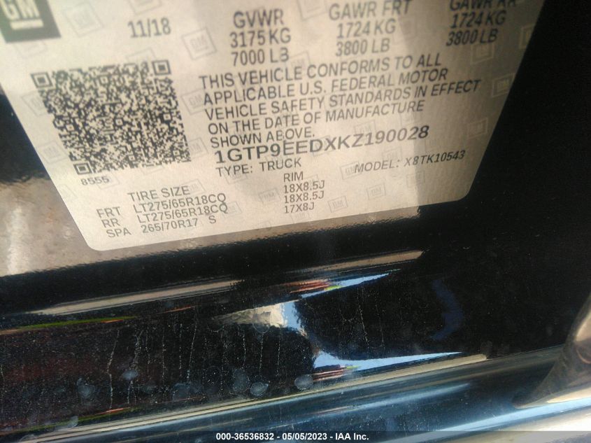 2019 GMC SIERRA 1500 AT4 - 1GTP9EEDXKZ190028