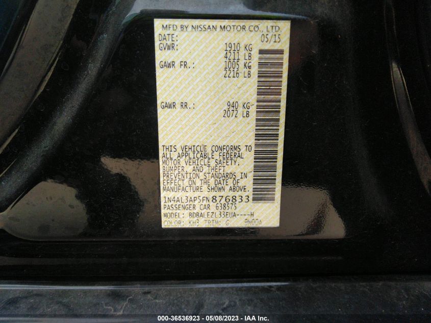 2015 NISSAN ALTIMA 2.5 S - 1N4AL3AP5FN876833