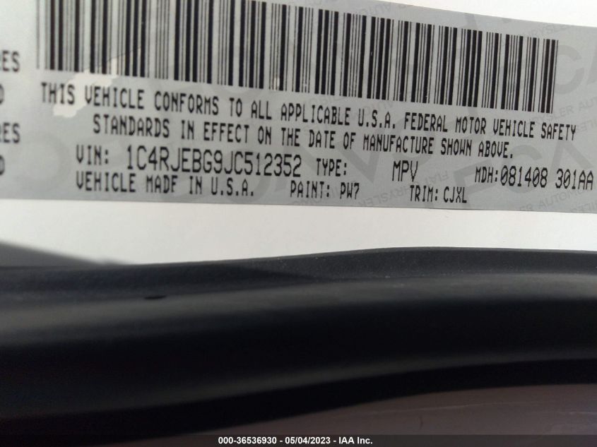 2018 JEEP GRAND CHEROKEE LIMITED - 1C4RJEBG9JC512352