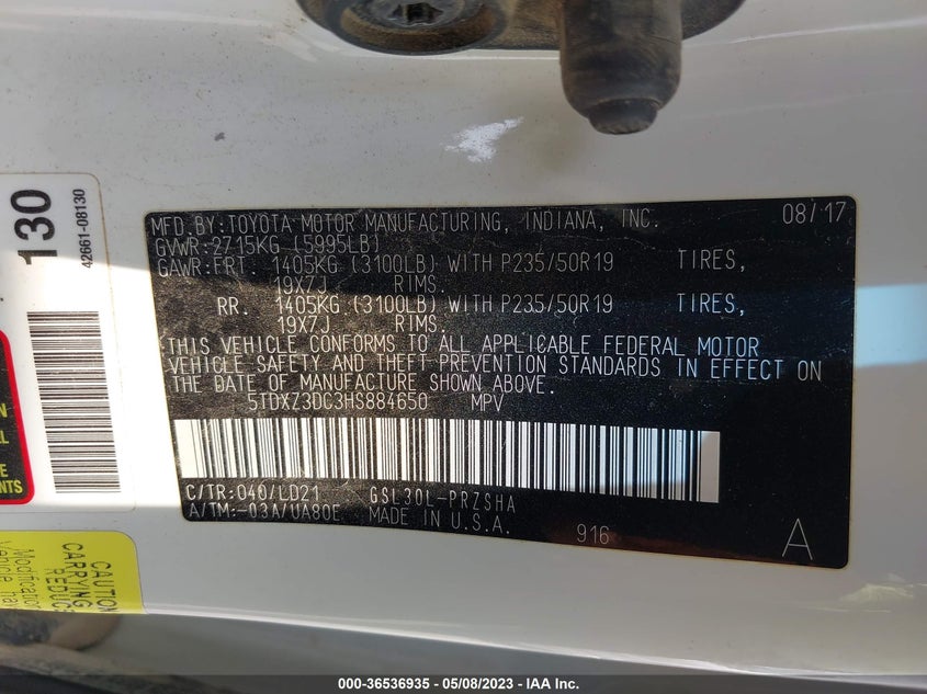 VIN 5TDXZ3DC3HS884650 2017 TOYOTA SIENNA SE