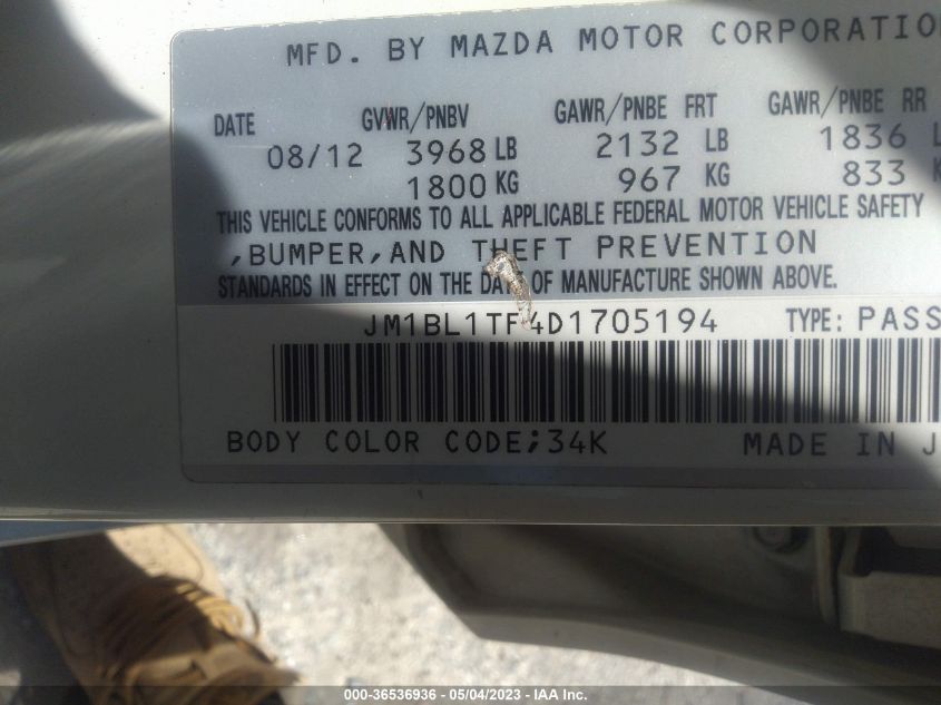 2013 MAZDA MAZDA3 I SV - JM1BL1TF4D1705194
