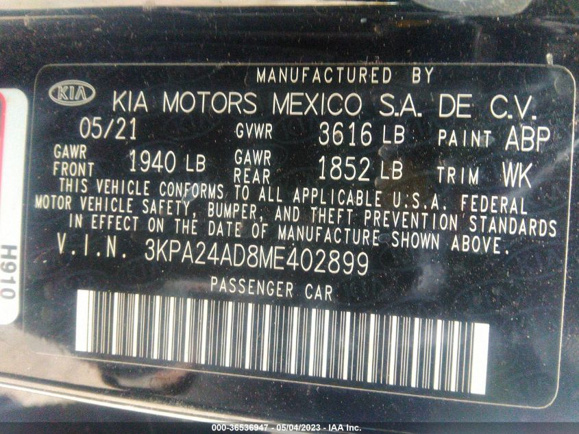 2021 KIA RIO S - 3KPA24AD8ME402899