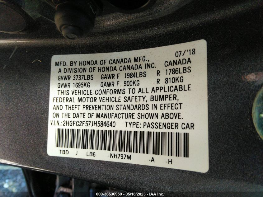 2018 HONDA CIVIC SEDAN LX - 2HGFC2F57JH584640