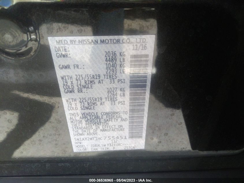 2017 NISSAN ROGUE SL - 5N1AT2MT1HC755451