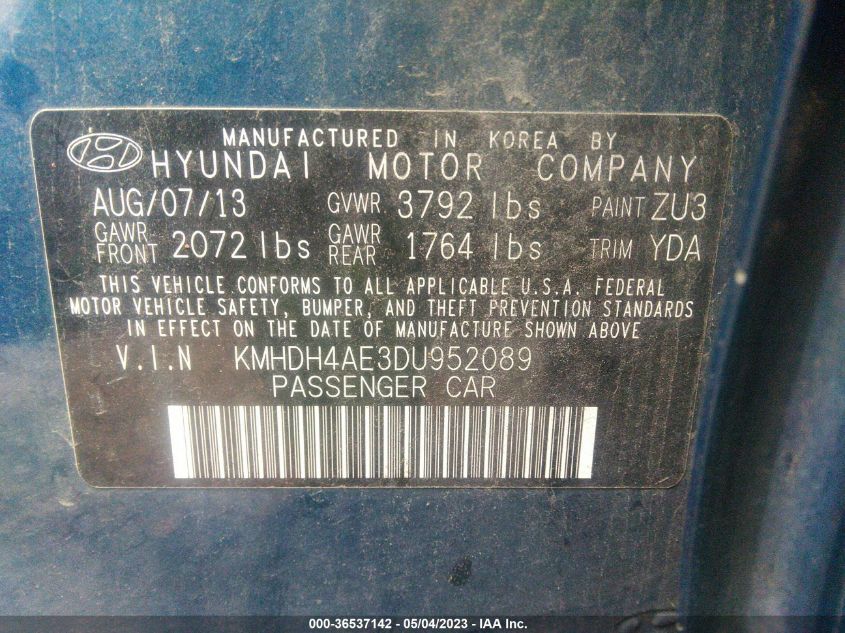 2013 HYUNDAI ELANTRA GLS - KMHDH4AE3DU952089
