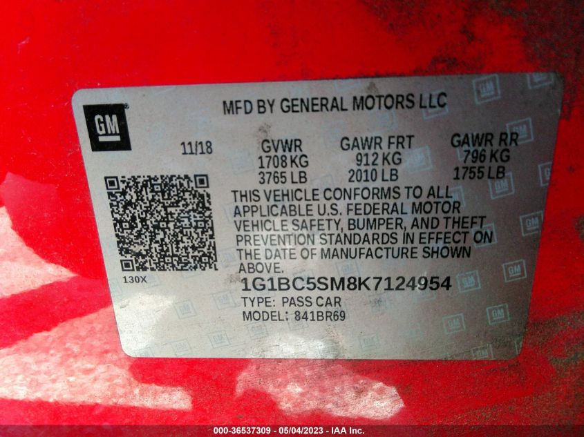 2019 CHEVROLET CRUZE LS - 1G1BC5SM8K7124954