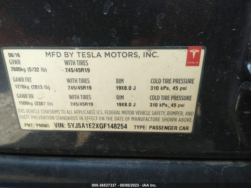 2016 TESLA MODEL S 90D/70D/75D/60D/85D - 5YJSA1E2XGF148254