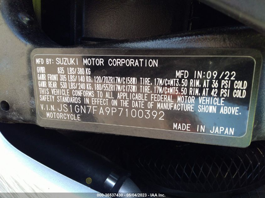 2023 SUZUKI GSX-R600 - JS1GN7FA9P7100392