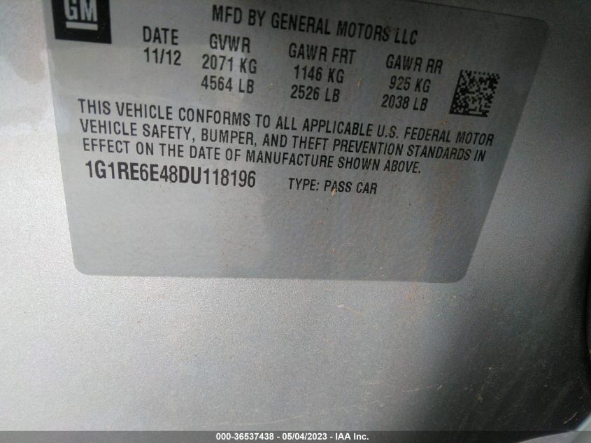 2013 CHEVROLET VOLT - 1G1RE6E48DU118196