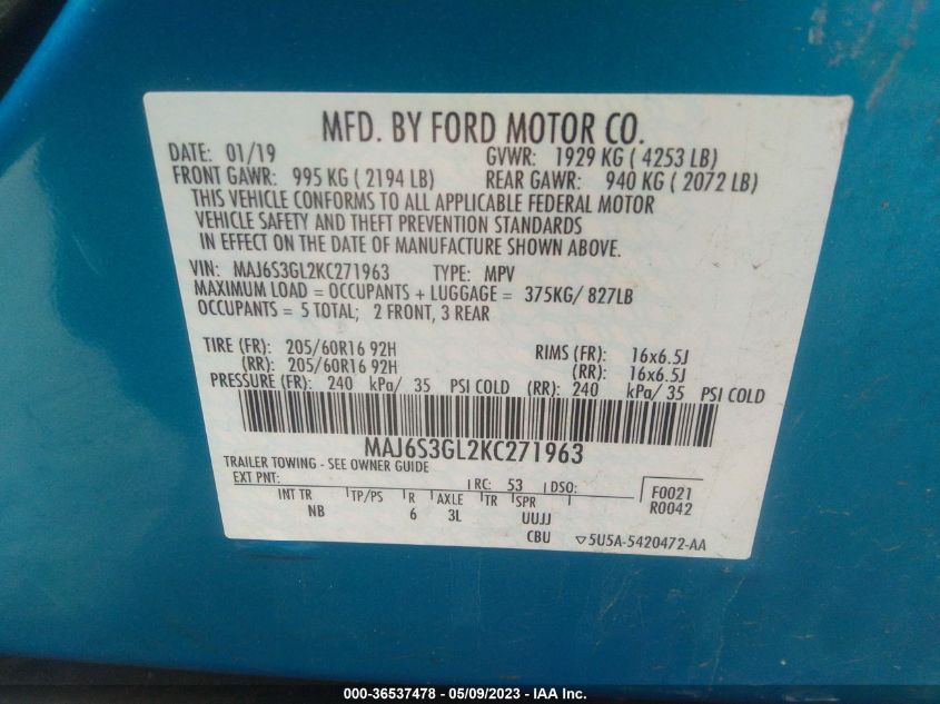2019 FORD ECOSPORT SE - MAJ6S3GL2KC271963