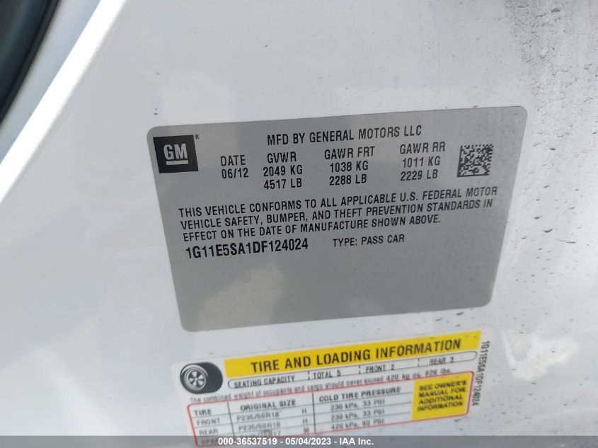 2013 CHEVROLET MALIBU LT - 1G11E5SA1DF124024