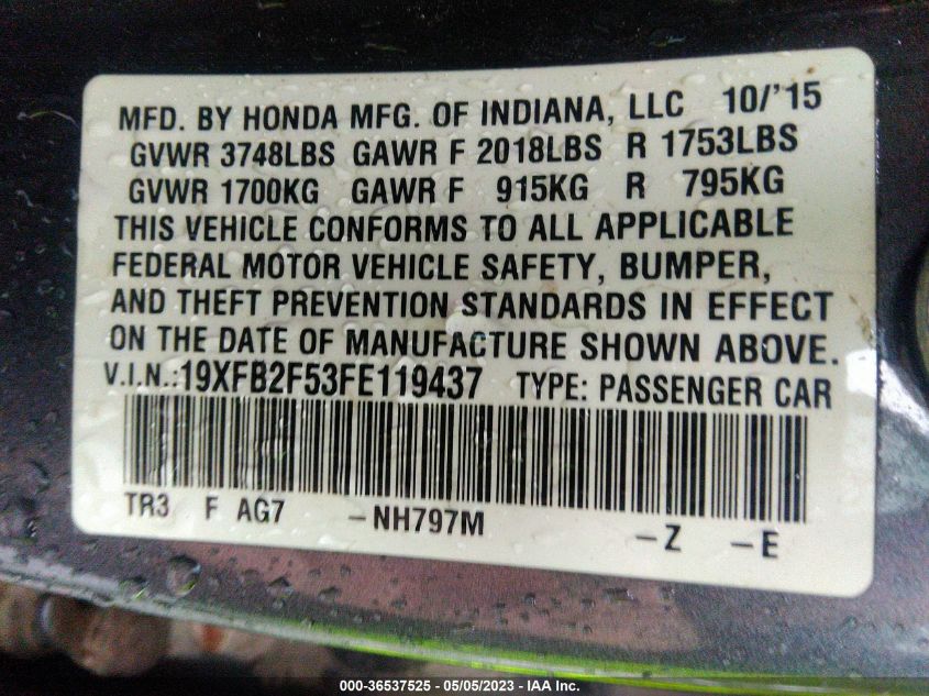 2015 HONDA CIVIC SEDAN LX - 19XFB2F53FE119437