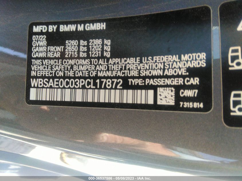 2023 BMW M8 COMPETITION - WBSAE0C03PCL17872