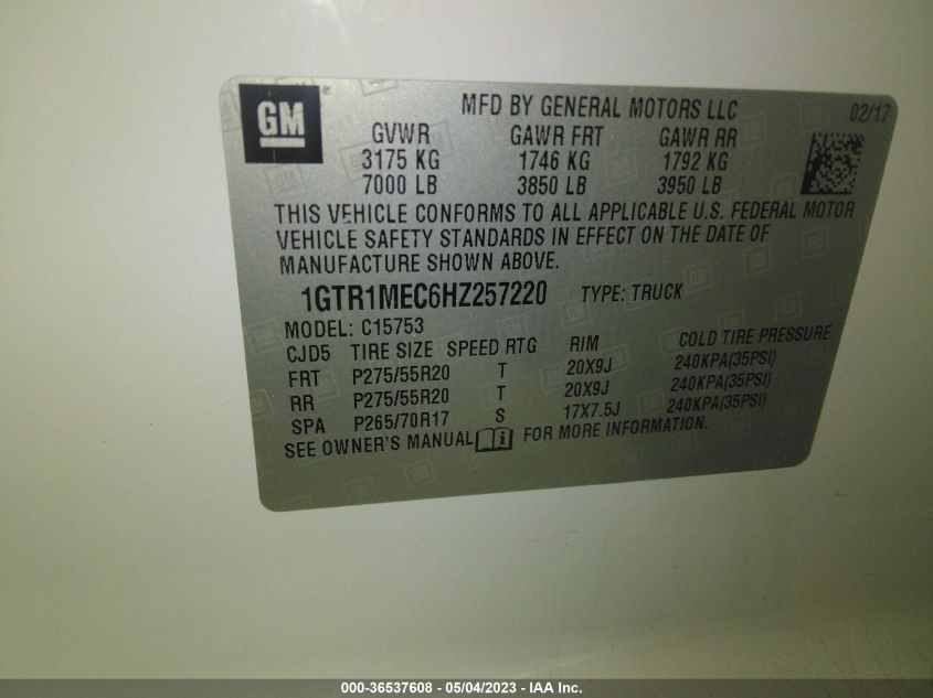 2017 GMC SIERRA 1500 SLE - 1GTR1MEC6HZ257220