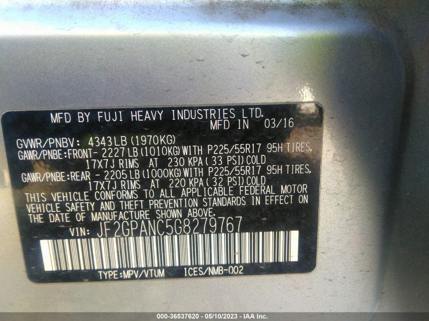 2016 SUBARU CROSSTREK LIMITED - JF2GPANC5G8279767
