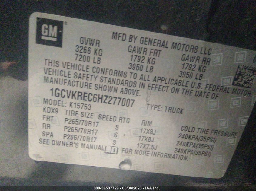 2017 CHEVROLET SILVERADO 1500 LT - 1GCVKREC6HZ277007