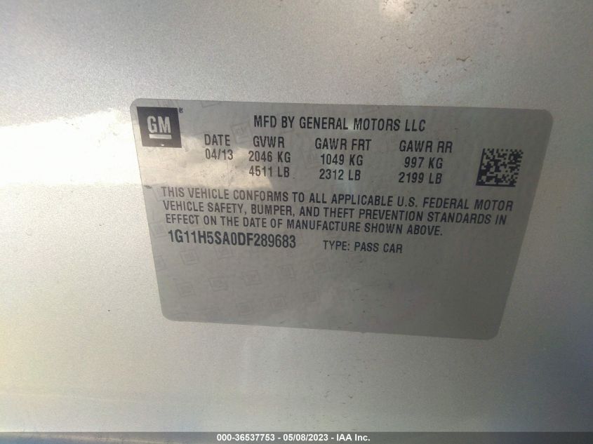 2013 CHEVROLET MALIBU LTZ - 1G11H5SA0DF289683