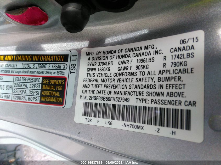 2015 HONDA CIVIC COUPE LX - 2HGFG3B56FH527949