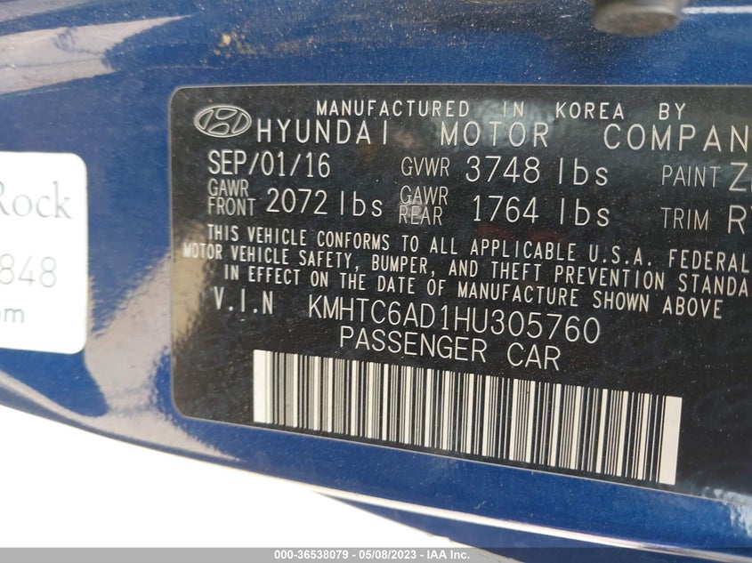 VIN KMHTC6AD1HU305760 2017 HYUNDAI VELOSTER