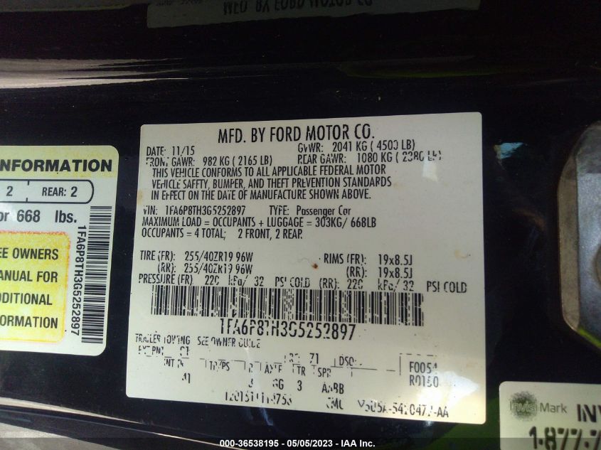 2016 FORD MUSTANG ECOBOOST - 1FA6P8TH3G5252897
