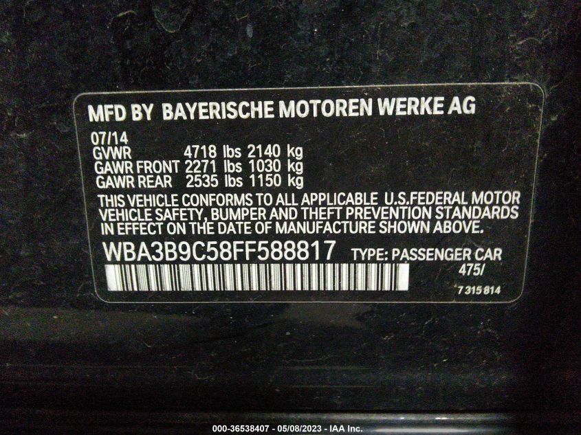 2015 BMW 3 SERIES 335I XDRIVE - WBA3B9C58FF588817