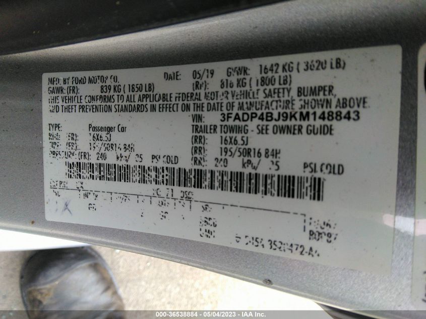 2019 FORD FIESTA SE - 3FADP4BJ9KM148843