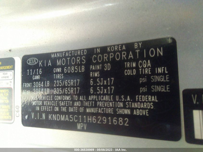 2017 KIA SEDONA L - KNDMA5C11H6291682