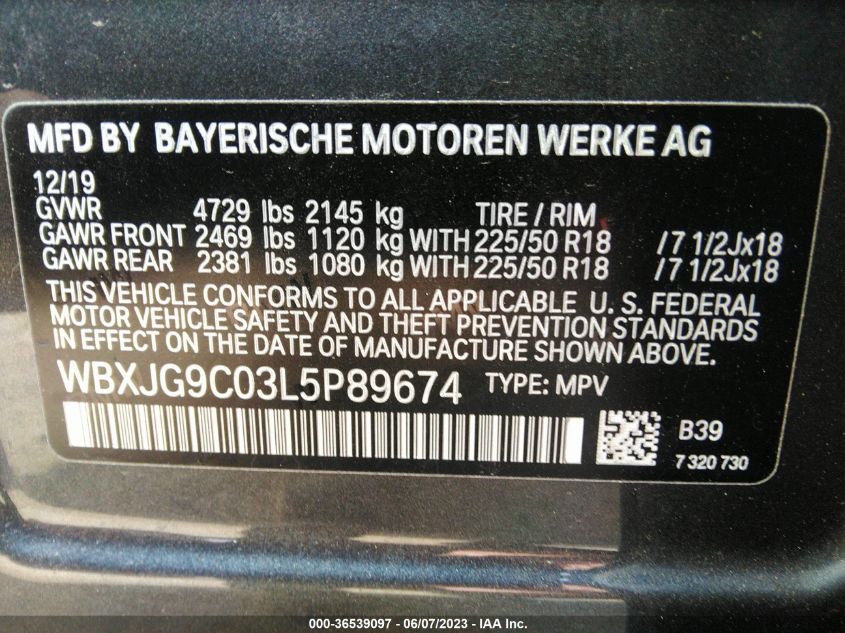 2020 BMW X1 XDRIVE28I - WBXJG9C03L5P89674