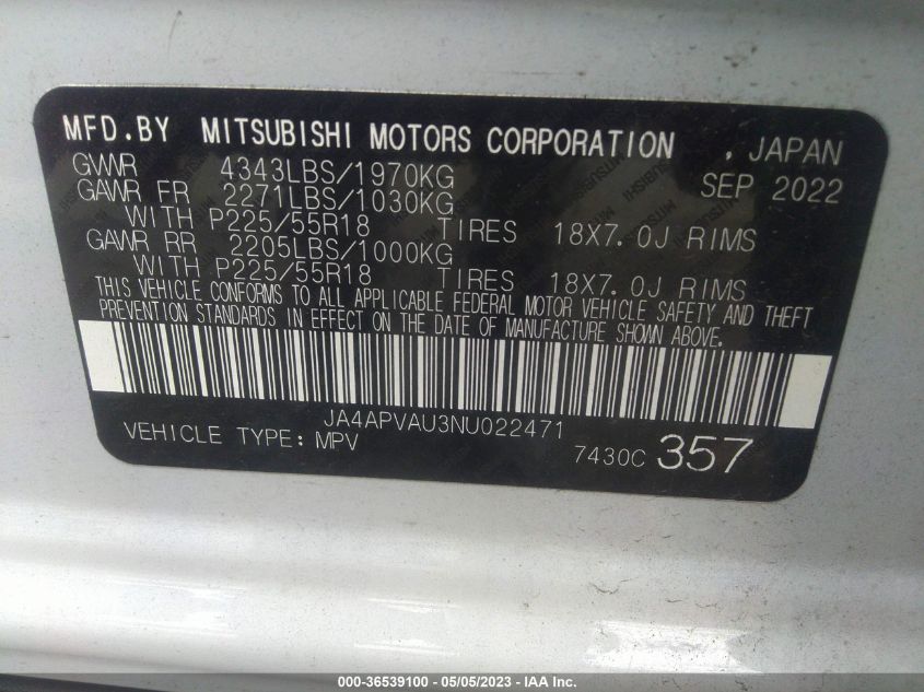 2022 MITSUBISHI OUTLANDER SPORT SE - JA4APVAU3NU022471