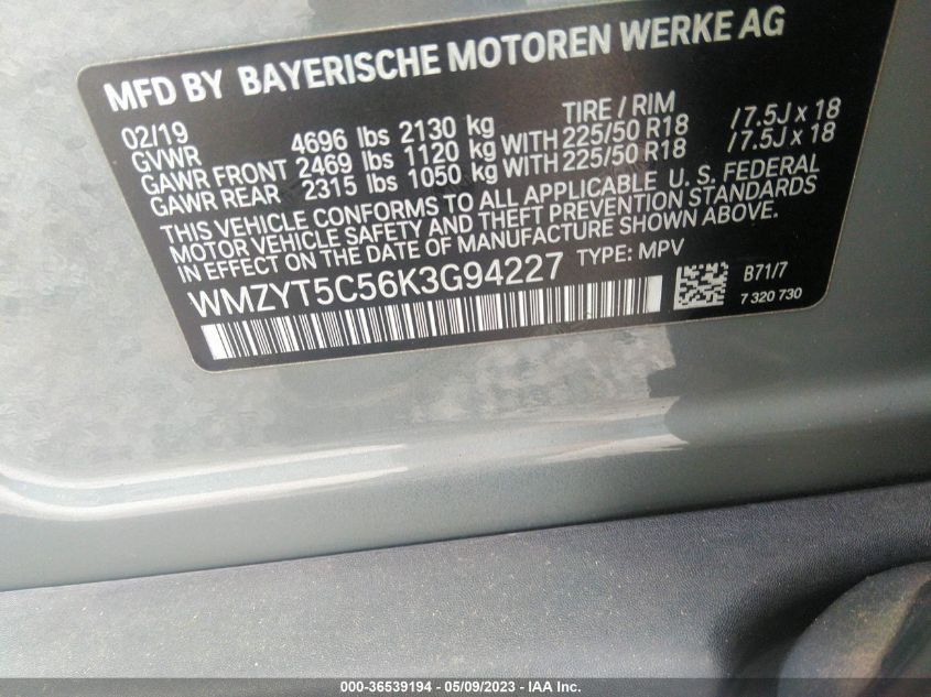 2019 MINI COUNTRYMAN COOPER S WMZYT5C56K3G94227