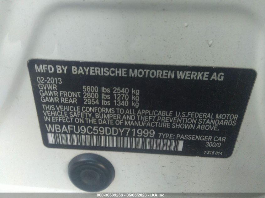 2013 BMW 5 SERIES 550I XDRIVE - WBAFU9C59DDY71999