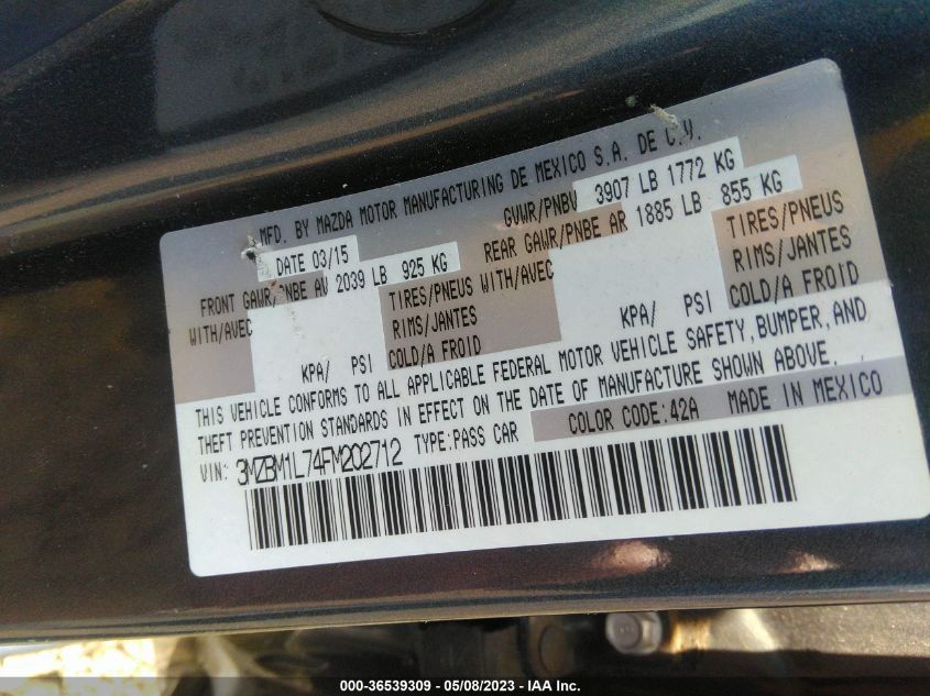 2015 MAZDA MAZDA3 I TOURING - 3MZBM1L74FM202712