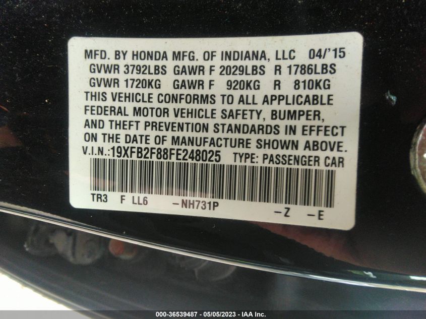 2015 HONDA CIVIC SEDAN EX - 19XFB2F88FE248025